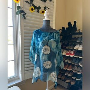 Cocoon House Sheer Silk Topper or Beach Swimsuit Cover Up Sand Dollar Design